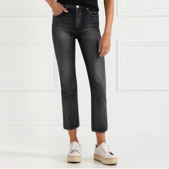 AMO Chloe Crop Vixen Not Destroyed Black Gray Straight Denim Jeans, Size 27 - Picture 1 of 13
